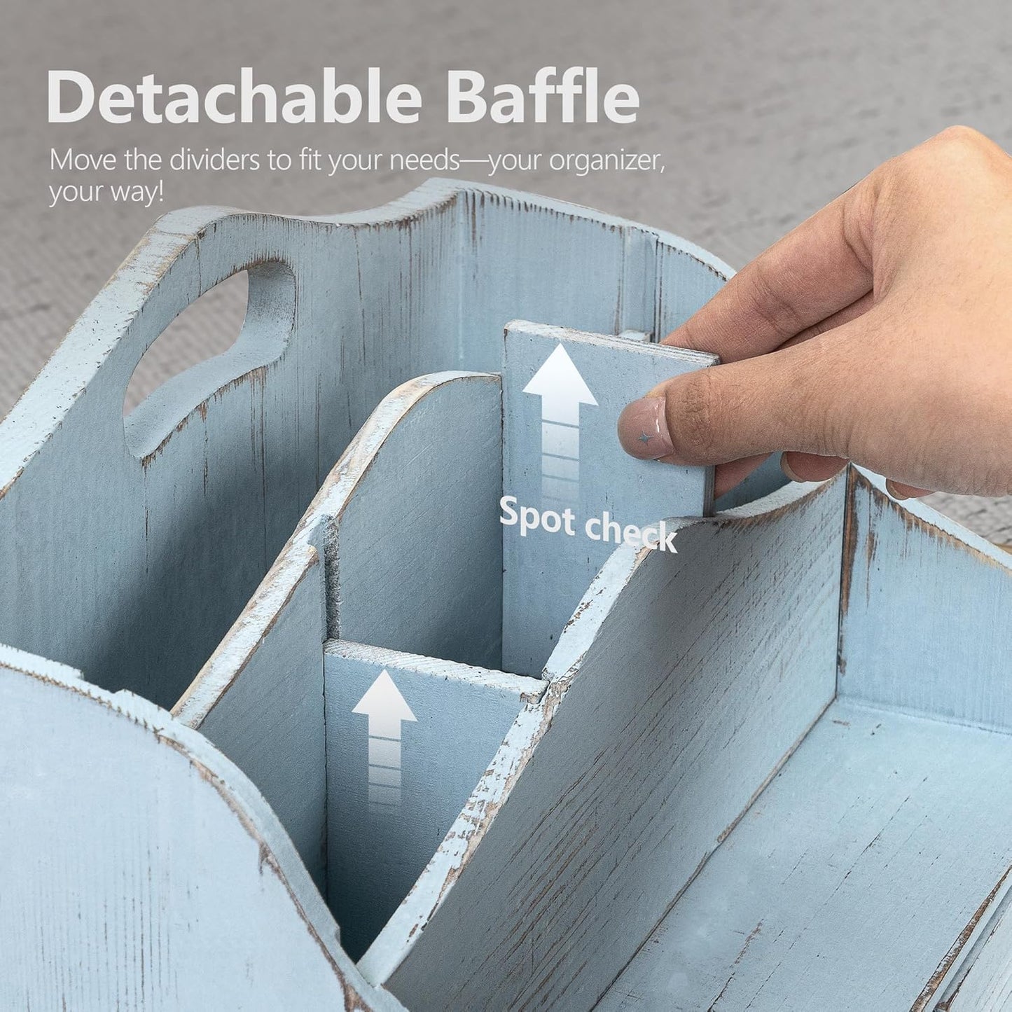 Rebee Vision Pine Wood Mail Organizer for Desk - Vintage Farmhouse Style Mail Organizer with Drawer & Dividers - 4-Slot Paper & Jewelry Sorter, Desktop Organizer for Exquisite Home Decor (Blue)