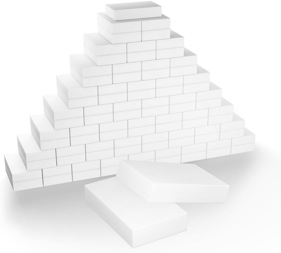 100 Pack Heavy Duty Melamine Sponge, Magic Cleaning Sponges Eraser for Kitchen Bathroom Bathtub Floors, Non-Scratch Bulk Sponge Pads