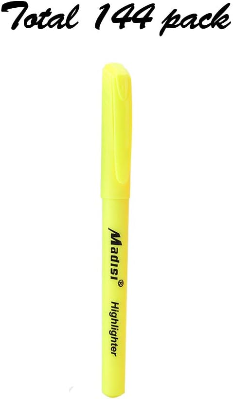 Madisi Highlighters, Chisel Tip, Fluorescent Yellow, Bulk Pack, 144-Count