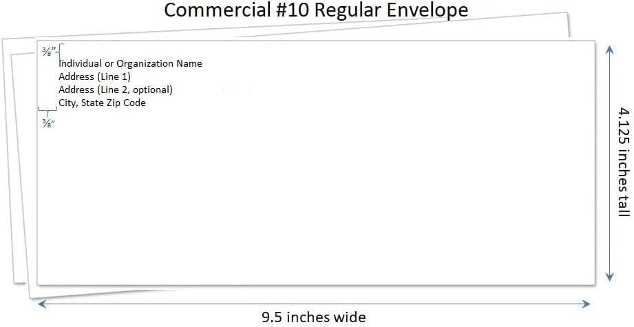 #10 Envelopes Printed With Return Address, Regular White Side Seam with Smooth Finish, Letter Envelopes for Business, Organizations and Personal Use, Gummed Envelopes #10 (1,000)