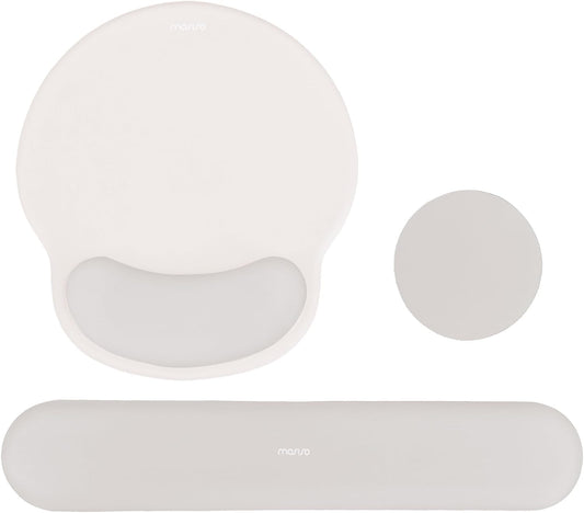 MOSISO Wrist Rest Support for Mouse Pad&Keyboard Set, Circle Curved Ergonomic Mousepad&Coaster Non-Slip Base Home/Office Pain Relief&Easy Typing Pad with Soft Cloth&Silicone Lining, Stone Gray