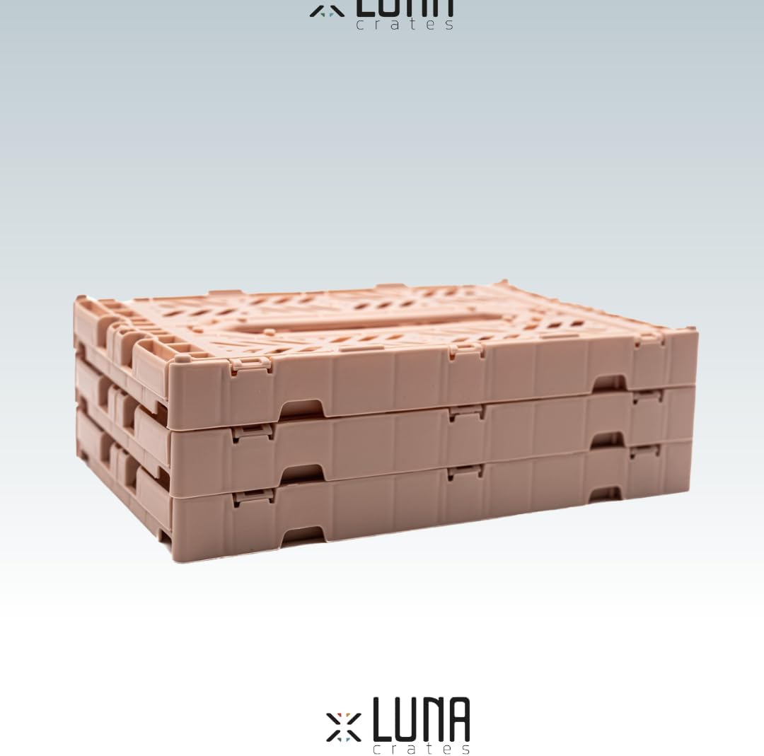 Collapsible Storage Box, Foldable Crate Organizer Bin with Handle, Stackable Crates for Home Organization (Peach, 4L - 3-Pack)