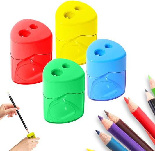 Pencil Sharpeners with Lid, Dual Holes Handheld Pencil Sharpener Manual for Standard and Jumbo Pencils, Compact Cute Sharpener for Kids Adults Students School Home Office (4*Triangle)