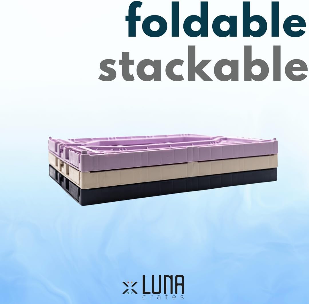Collapsible Storage Box, Foldable Crate Organizer Bin with Handle, Stackable Crates for Home Organization (Cobalt-Lilac-Ivory, 14L - 3 Pack)
