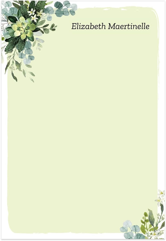 Modern Greenery Personalized Sticky Note Pads / 4" x 6" Repositionable Sticky Note Set/Set of 3 Illustrated Custom Botanical Pads