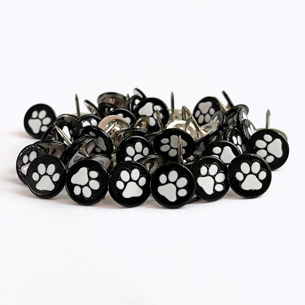 Let's Decorate 100PCS D11mm/0.43" Upholstery Tacks with Paw Paint, Decorative Tacks for Wooden Boxes, Furniture Metal Thumb Tacks, Cute DIY Decorative Nail Heads Nails (Flat Head,Black)