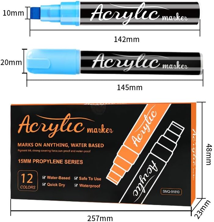 VIANZE Jumbo 12Colors Markers, Acrylic Paint Pens, 10mm Felt Tip Jumbo Poster Markers,Waterproof and Permanent Paint Pens, for Rock Wood, Fabric, Ceramic,Posters Art Paintings