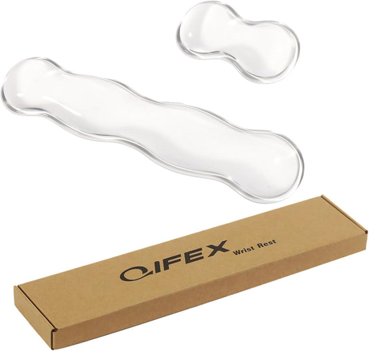 Clear White Gel Wrist Rest Set for Keyboard & Mouse - Ergonomic Non-Slip Silicone Pads with Cooling Support, 14.3"+5.75" Dual-Size, Hand Washable for Office, Gaming, Study (Pain Relief Gift)