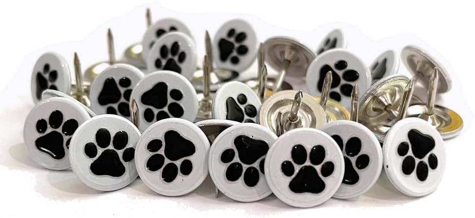 Let's Decorate 100PCS D11mm/0.43" Upholstery Tacks with Paw Paint, Decorative Tacks for Wooden Boxes, Furniture Metal Thumb Tacks, Cute DIY Decorative Nail Heads Nails (Flat Head,White)