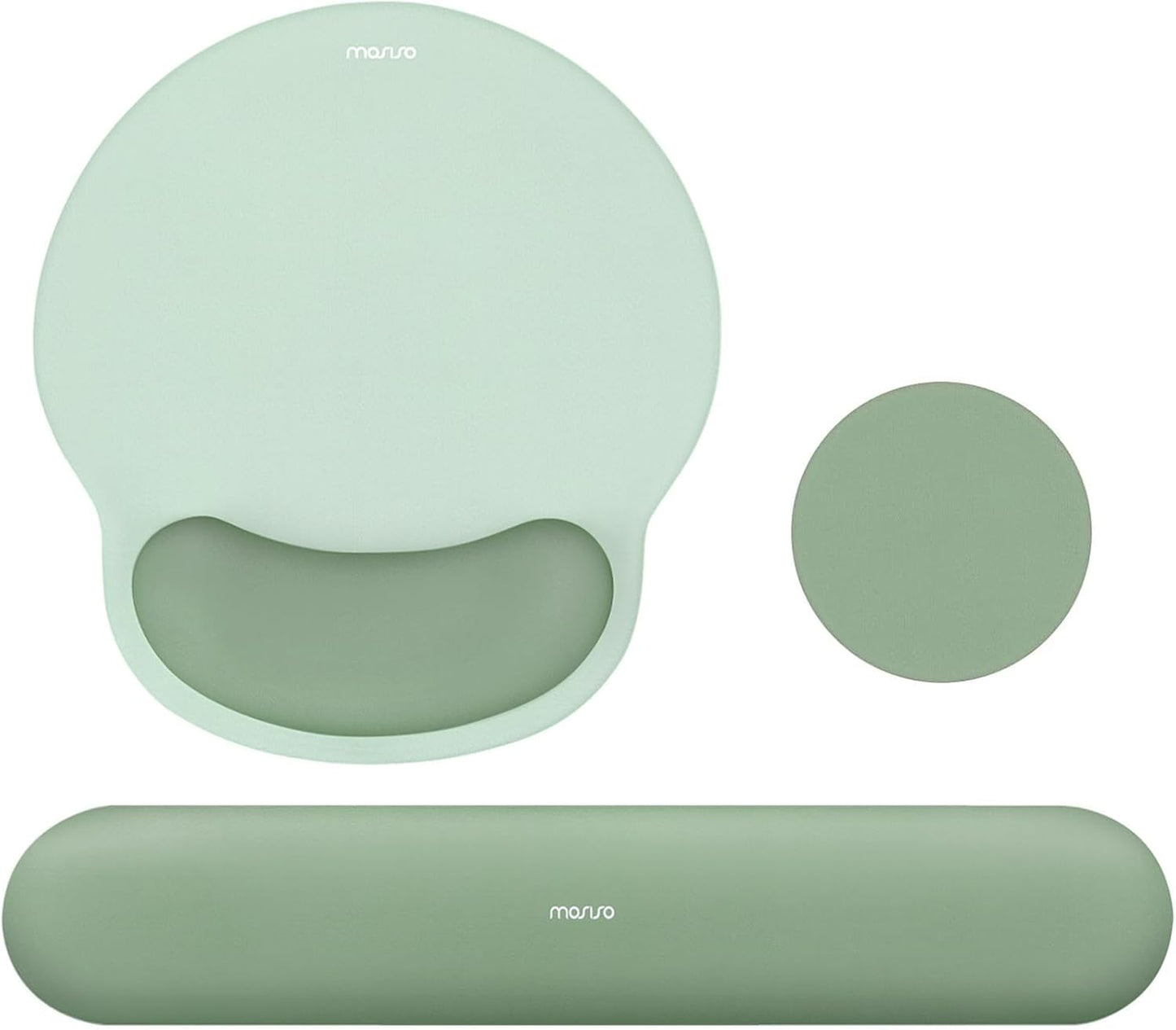 MOSISO Wrist Rest Support for Mouse Pad&Keyboard Set, Circle Curved Ergonomic Mousepad&Coaster Non-Slip Base Home/Office Pain Relief&Easy Typing Pad with Soft Cloth&Silicone Lining, Antique Green