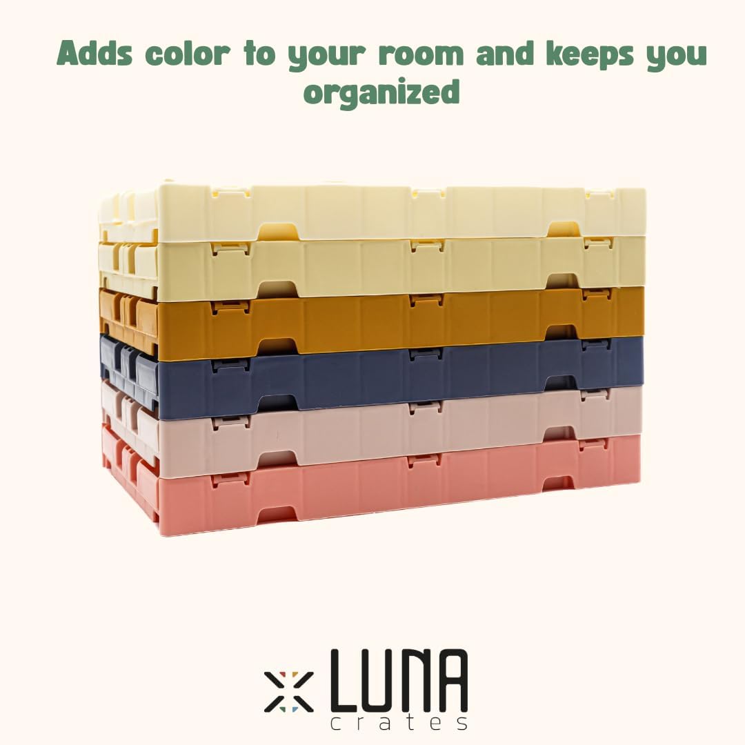 Collapsible Storage Box, Foldable Crate Organizer Bin with Handle, Stackable Crates for Home Organization (Lime-Peach-Cofee-Ivory, 4L - 4-Pack)