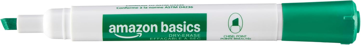 Amazon Basics Low-Odor Dry Erase Whiteboard Markers, Chisel Tip, 4 Assorted Colors, 36 Count