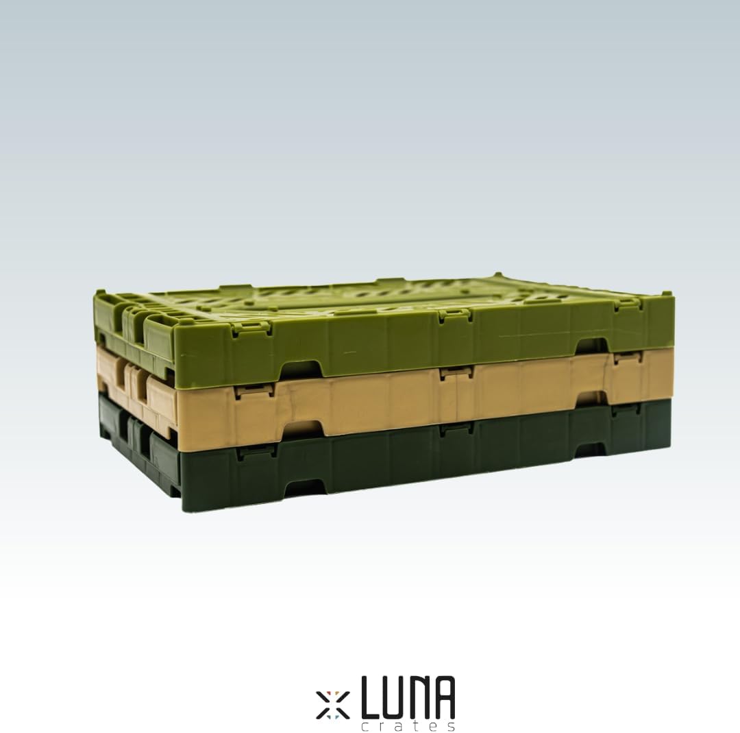 Collapsible Storage Box, Foldable Crate Organizer Bin with Handle, Stackable Crates for Home Organization (Olive-Gold-Khaki, 4L - 3-Pack)