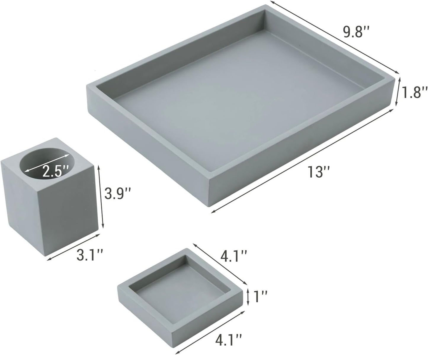 MyGift 3 pcs Set Modern Gray Concrete Desk Organizer Trays, Desktop Office Paper Tray, Stationery Holder Pencil Cup, Sticky Note Pad Holder
