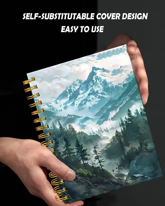 Spiral Journal Notebook for Women,A5 College Ruled Notebooks 6"x 8.4", 120 Pages (60 Sheets) Lined Journal with Premium Thick Paper,Perfect for School Office Home(Foggy Mountains Landscape)