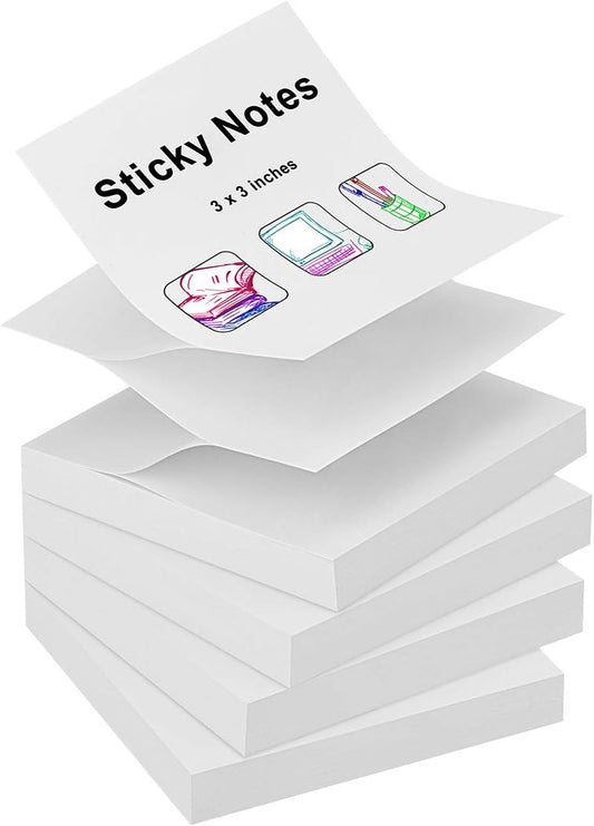 ZCZN 400 Sheets Pop-up Sticky Notes, 3 x 3 Inches, 4 Pads Bright Color Self-Stick Notes, 100 Sheets/Pad, White