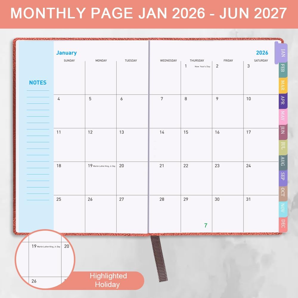Cheericome Planner 2026-2027, Month Weekly Planner Run JAN 2026 to JUN 2027, 26-27 Planner with Pen Loop, Back Pocket and Stickers, 18 Months Planners, Rose Monthly Planners 2026-2027