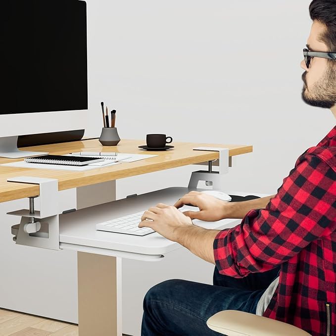 Desktop Keyboard Tray, Under Desk Pull Out, 26.77" X 11.81" Large Size Keyboard Tray with C-Clip Mount, Easy Installation, Computer Keyboard Stand, for Home Study and Office