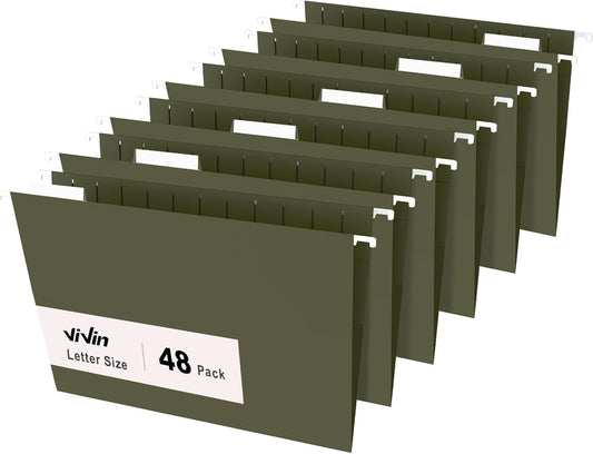 ViVin Hanging File Folders, 1/5-Cut Adjustable Tabs with 48 Per Box, 48 Pack Letter Size Hanging File Folders, Designed for Office Home School Filing Cabinet(Green)