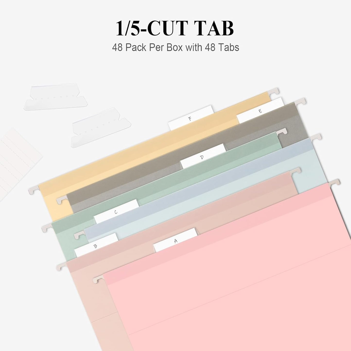 ViVin Hanging File Folders, 1/5-Cut Adjustable Tabs with 48 Per Box, 2 Inch Expansion, 48 Pack Letter Size Hanging File Folders, Designed for Office Home School Filing Cabinet(Assorted)