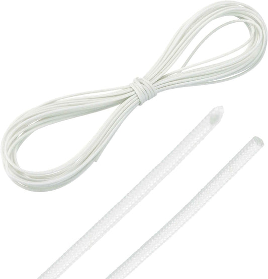 MECCANIXITY 30ft Braided Cable Sleeve, 1/32" ID 200C High Temperature 1500V Fiberglass Wire Insulation Cord Protector Organizer Wires Management for Motor Engine Fuel Line, White