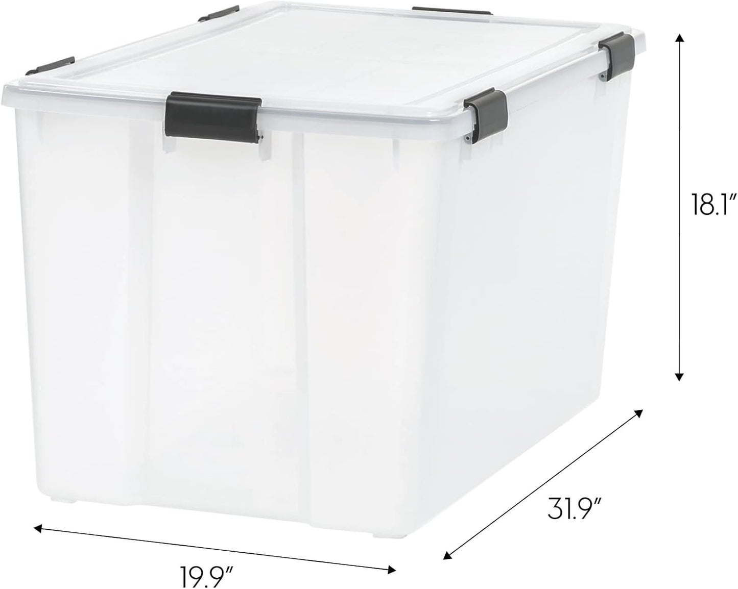 IRIS USA WeatherPro 156 Qt Storage Bins with Lids, 3 Pack, BPA-Free Plastic Gasket Box with Tight Latch and Seal, Stackable Nestable Tote Tub - Clear/Black