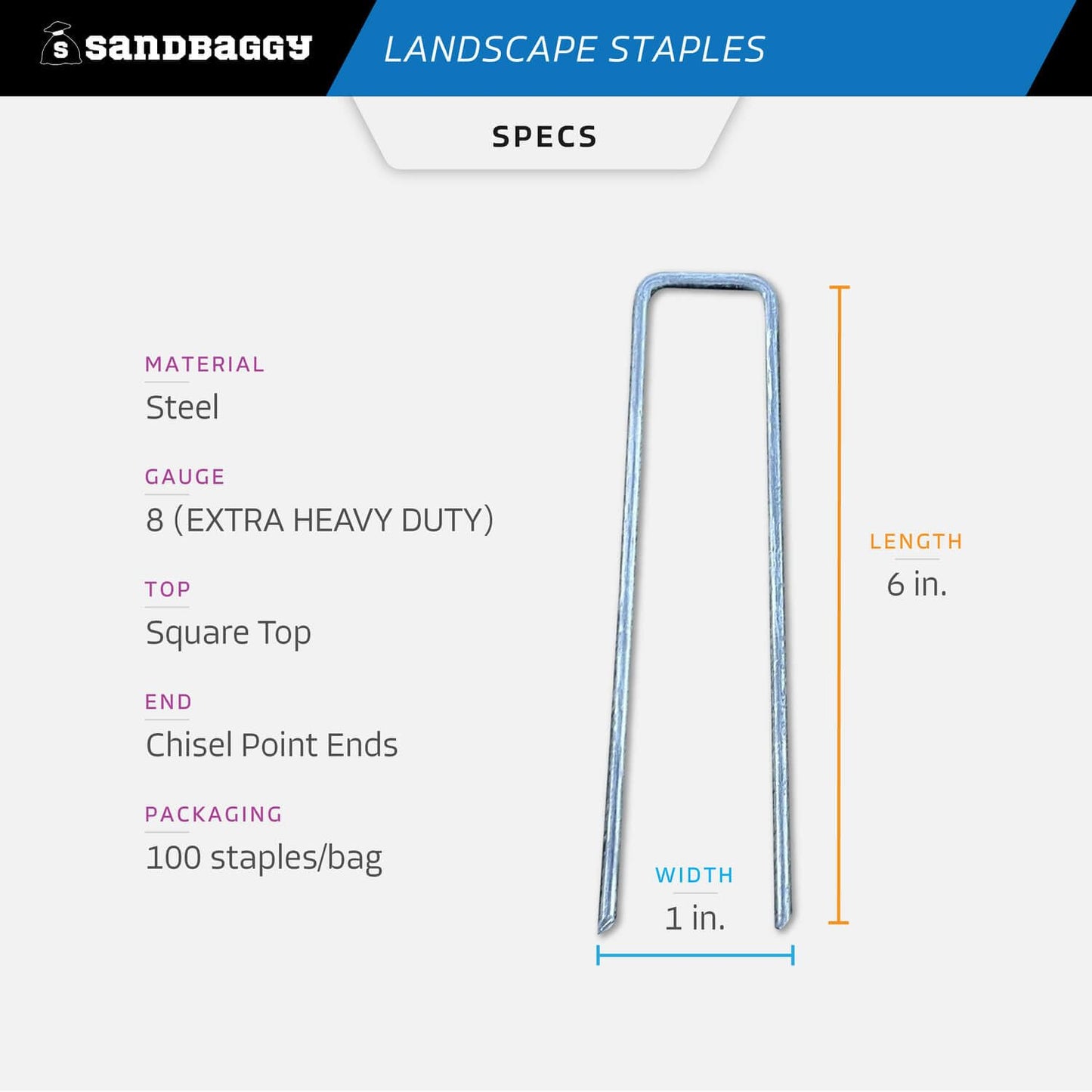 Sandbaggy 6 inch Landscape Sod Staples (8 Gauge Steel) | Great for Hard & Rocky Soil | 40% Thicker Than Standard 11 Gauge | Trusted by Farmers & Contractors Across USA (8000 Staples)