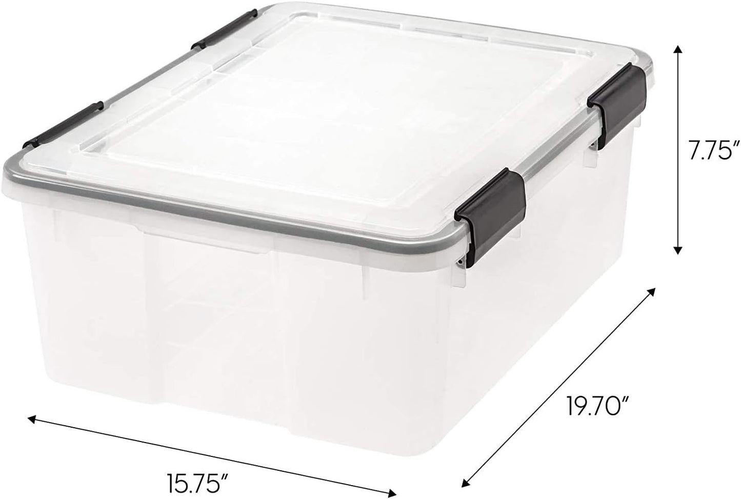 IRIS USA 30.6 Quart WEATHERPRO Plastic Storage Box with Durable Lid and Seal and Secure Latching Buckles, 6 Pack, Weathertight, Keep Pest Dust and Moisture Out, for Oversized Bulky Items, Clear/Black