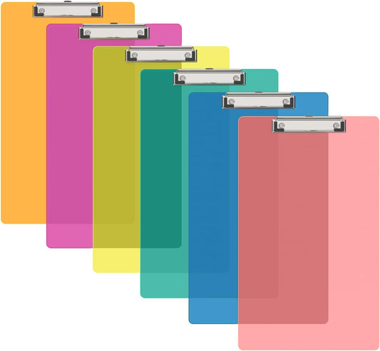 Legal Size Clipboard Set of 6, 8.5 x 14 Colored Plastic Long Clip Board with Low Profile Clip, 9 x 15 in, Suitable for Legal Lawers and Business, School & Office Supplies