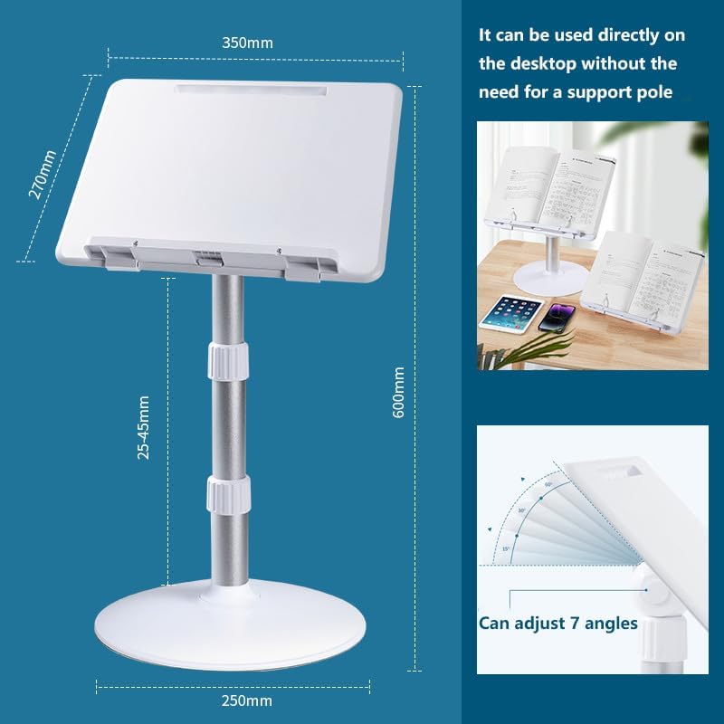 Book Stand for Reading Hands Free Height Adjustable,Laptop Stand for Desk,Ergonomic Cookbook Stand Recipe Book Holder with Elastic Page Clips for Magazines, Tablets