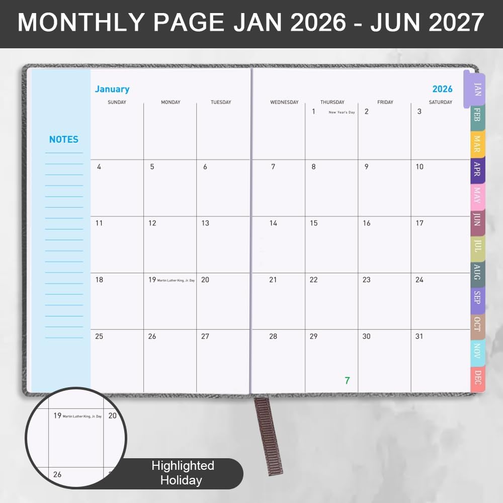 Cheericome Planner 2026-2027, Month Weekly Planner Run JAN 2026 to JUN 2027, 26-27 Planner with Pen Loop, Back Pocket and Stickers, 18 Months Planners, Black Monthly Planners 2026-2027