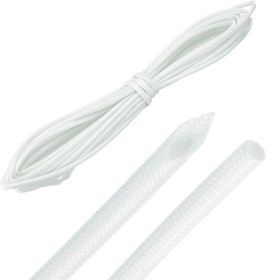 MECCANIXITY 20ft Braided Cable Sleeve, 1/16" ID 200C High Temperature 1500V Fiberglass Wire Insulation Cord Protector Organizer Wires Management for Motor Engine Fuel Line, White