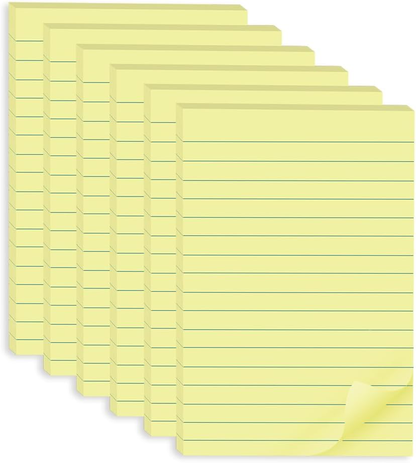 (6 Pads) Sticky Notes 4X6 in Yellow Stickies Super Sticking Power Memo Pads Strong Adhesive