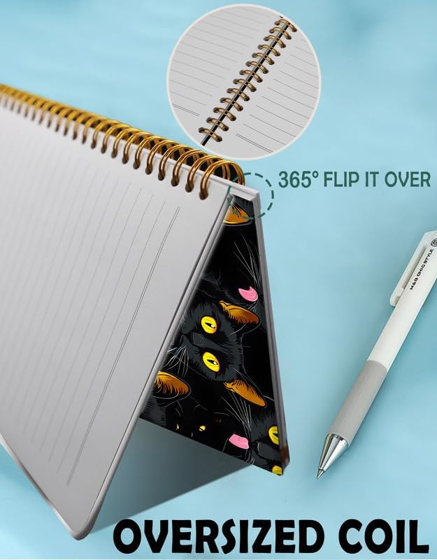 Spiral Journal Notebook for Women,A5 College Ruled Notebooks 6"x 8.4", 120 Pages (60 Sheets) Lined Journal with Premium Thick Paper,Perfect for School Office Home(Black Cats)