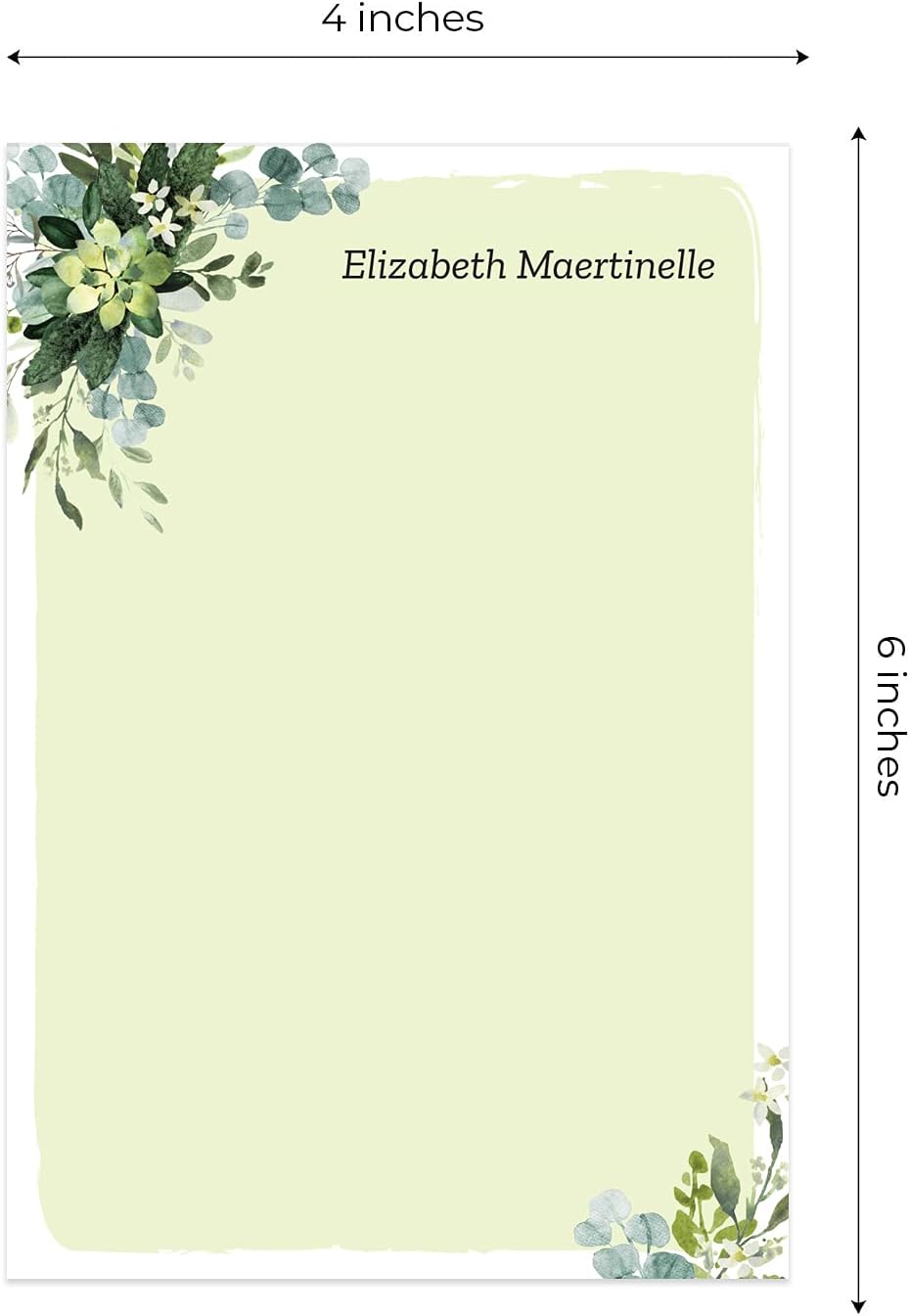 Modern Greenery Personalized Sticky Note Pads / 4" x 6" Repositionable Sticky Note Set/Set of 3 Illustrated Custom Botanical Pads