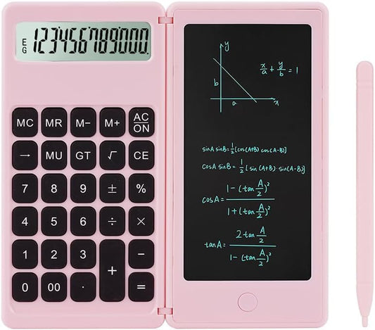 Desk Calculator, Desktop Small Calculators with Writing Notepad, Basic 4-Function Math Large Button Calculator, School Supplies for Kids, Middle/High School Students (Pink)