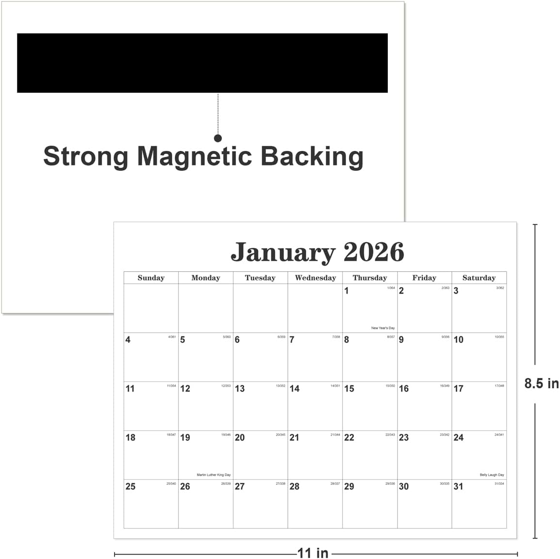 Magnetic Fridge Calendar 2026-2027 - Calendar 2026 from January 2026 Until June 2027-18 Monthly Refrigerator Calendars With Minimal Designs for Organizing, 8.5" x 11", Black