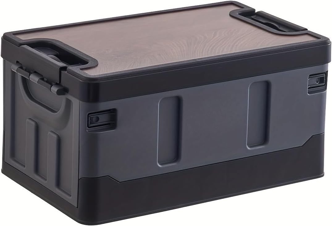 Collapsible Storage Bins with Lids, Portable Foldable Box with 2 Side Doors, Organizing Stackable Storage Cases Large Heavy Duty Utility Crates for Camp Fishing Car RV (Medium-35L)