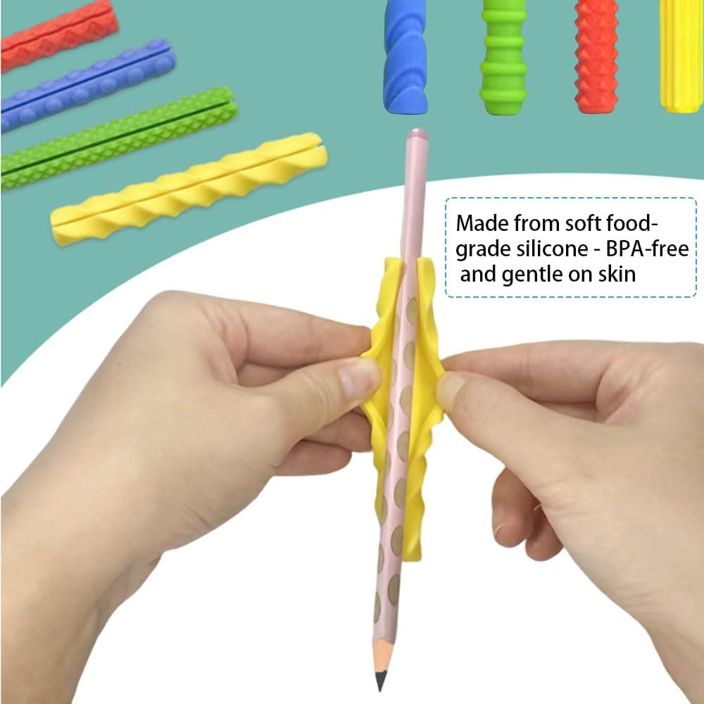 8-Pack Silicone Writing Aid, Candy Colors, Weighted Sensory Fidget Design for Drawing, Writing and Office Use,Ergonomic Pencil Grips.