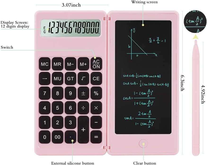Desk Calculator, Desktop Small Calculators with Writing Notepad, Basic 4-Function Math Large Button Calculator, School Supplies for Kids, Middle/High School Students (Pink)