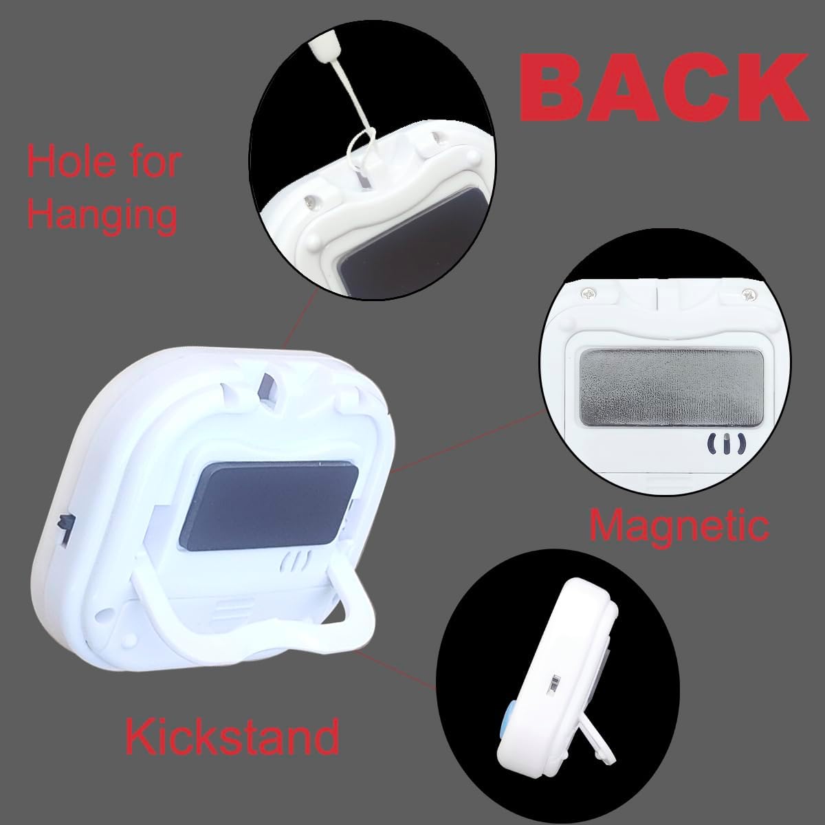 Digital Kitchen Timer, BESTWYA Electronic Timer with Clear LCD Screen Count Up and Down Function 3 Big Buttons On/Off Switch Button for Kitchen, Study, Work, Exercise Training (6, White)