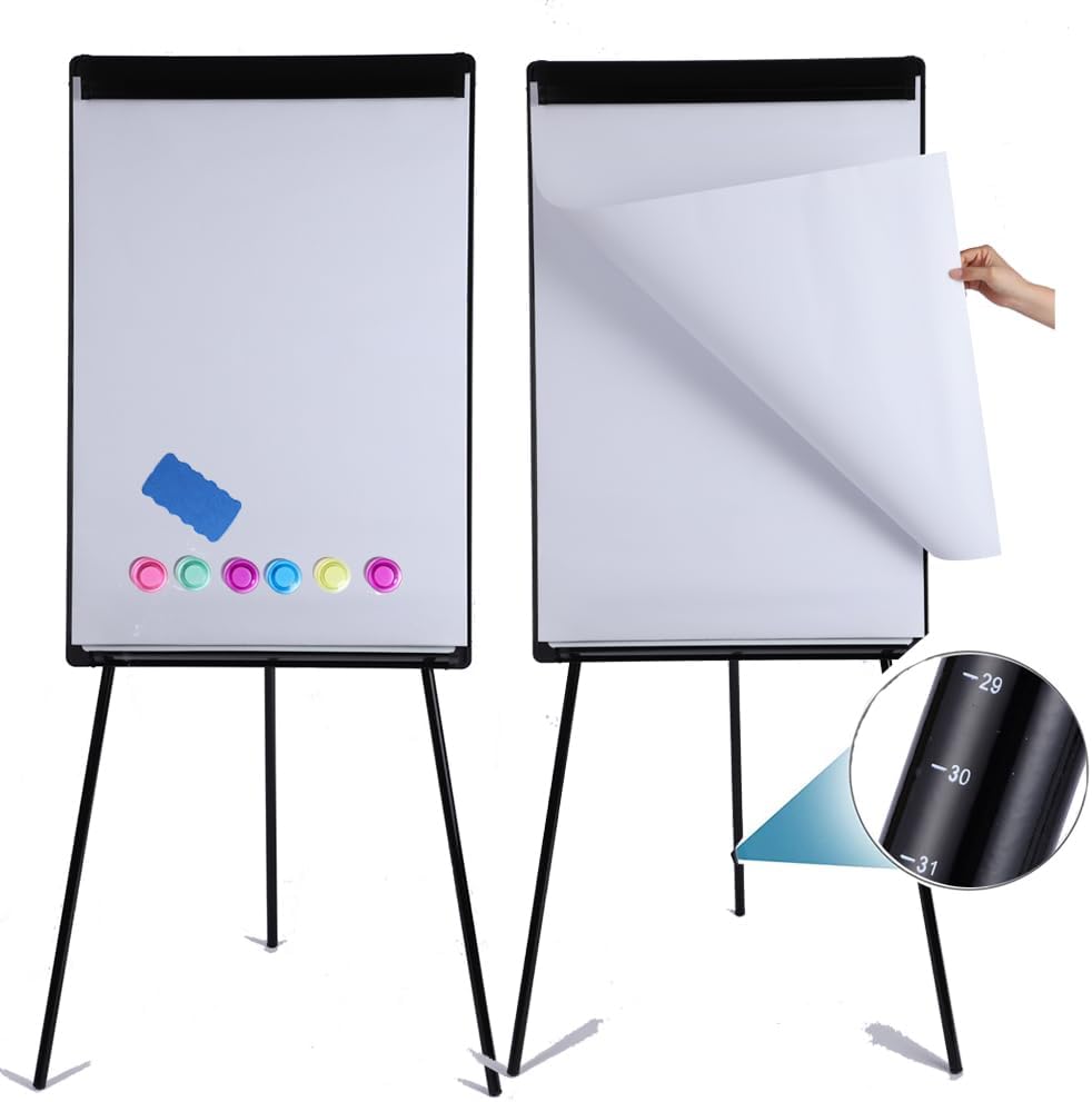 2 Pack Whiteboard Easel 36" x 24" Height Adjustable, Magnetic Dry Erase Board with Tripod Stand, Portable Presentation Easel Includes Flip Chart Paper Pad (25 Sheets), Magnets & Eraser