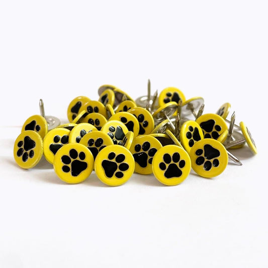 Let's Decorate 100PCS D11mm/0.43" Upholstery Tacks with Paw Paint, Decorative Tacks for Wooden Boxes, Furniture Metal Thumb Tacks, Cute DIY Decorative Nail Heads Nails (Flat Head,Yellow)