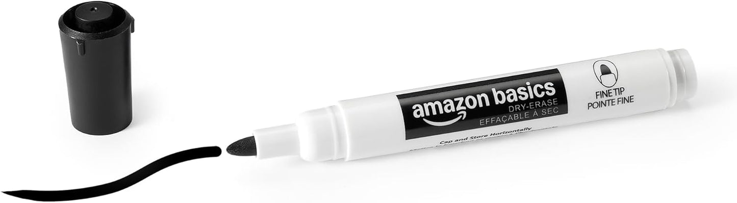 Amazon Basics Low-Odor Dry Erase Whiteboard Markers, Fine Tip, Black, 36 Count