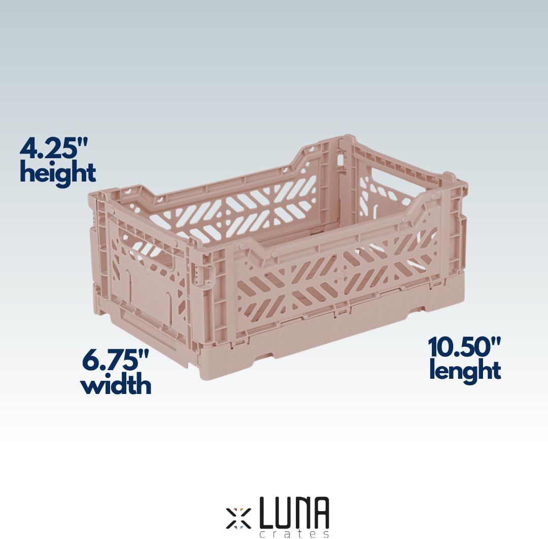 Collapsible Storage Box, Foldable Crate Organizer Bin with Handle, Stackable Crates for Home Organization (Peach, 4L - 3-Pack)