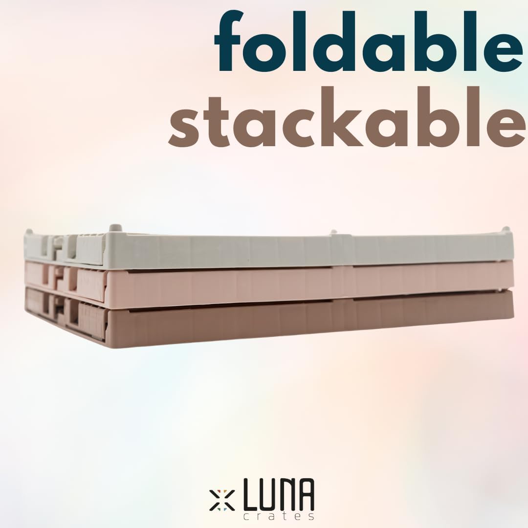 Collapsible Storage Box, Foldable Crate Organizer Bin with Handle, Stackable Crates for Home Organization (Peach-Brown-LightGray, 14L - 3 Pack)