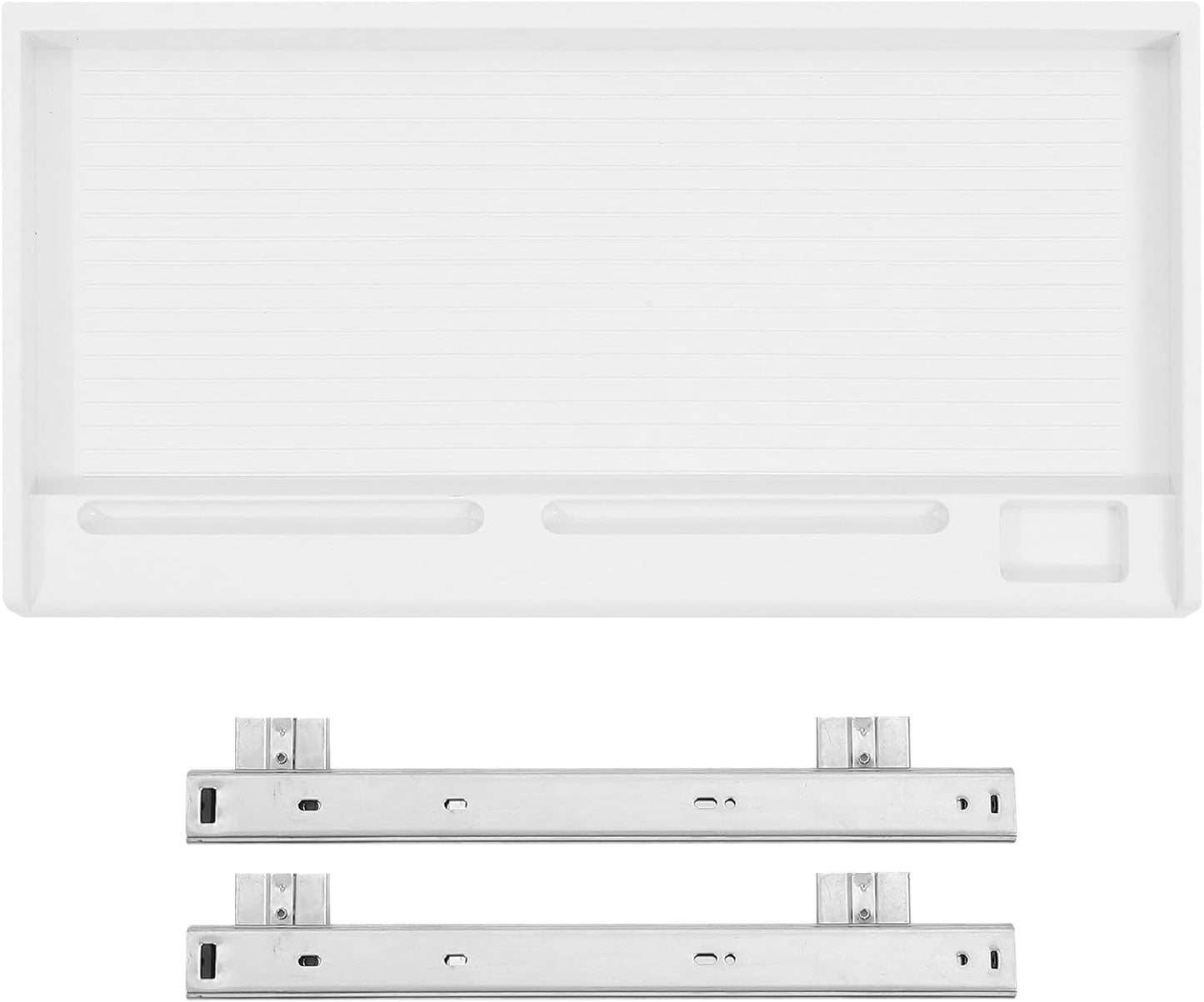 Under Desk Keyboard Tray Sliding Drawer Set with Clamp, Grey-White Keyboard Holder for Office Desk Storage and Computer Workspace Organization