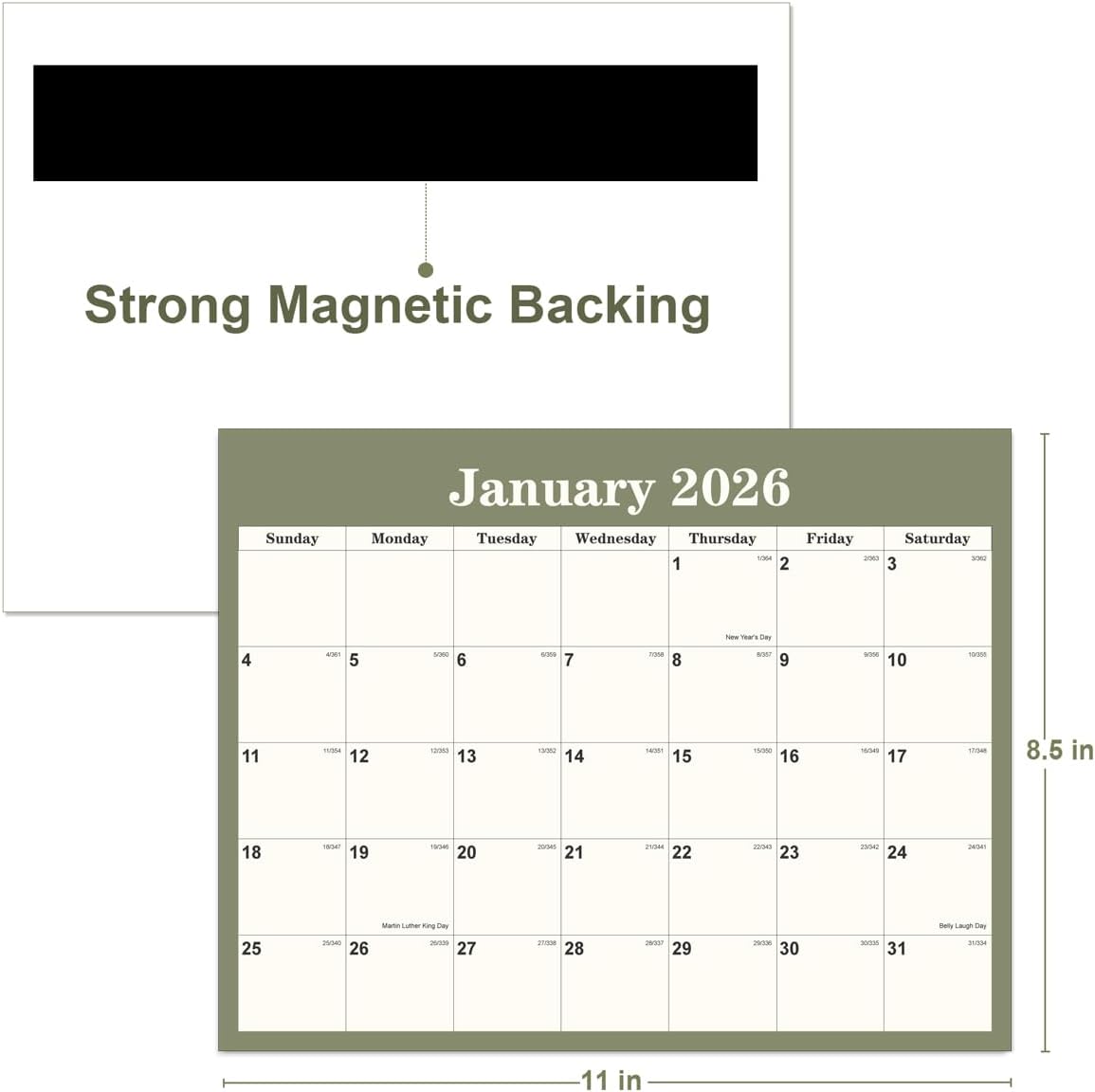 Magnetic Fridge Calendar 2026-2027 - Calendar 2026 from January 2026 Until June 2027, 18 Monthly Refrigerator Calendars With Minimal Designs for Organizing, 8.5" x 11", Green