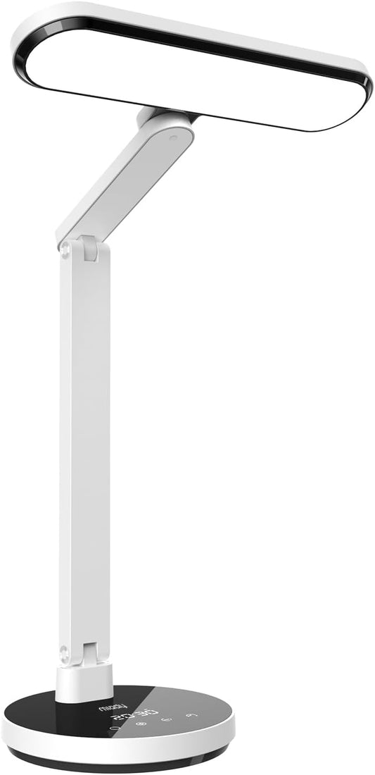 Miady LED Desk Lamp Stepless Dimming for Office Home, 15/30/45 Minutes Auto-Off Timer, 6 Lighting Brightness Levels with Adjustable Arm, Eye-Caring Reading Light for Table Bedroom Study
