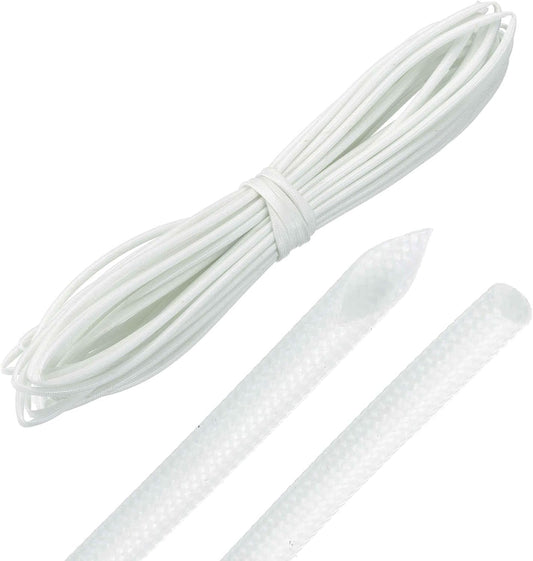 MECCANIXITY 30ft Braided Cable Sleeve, 1/16" ID 200C High Temperature 1500V Fiberglass Wire Insulation Cord Protector Organizer Wires Management for Motor Engine Fuel Line, White